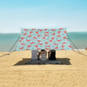 Seamless Red Crayfish Beach Canopy Tent Anti-UV & Wind Resistant, Cartoon Summer Camping Sun Shelter Easy Setup Portable,Outdoor Shade Tents with Sandbags,Sand Shovels,Ground Pegs & Stability Po