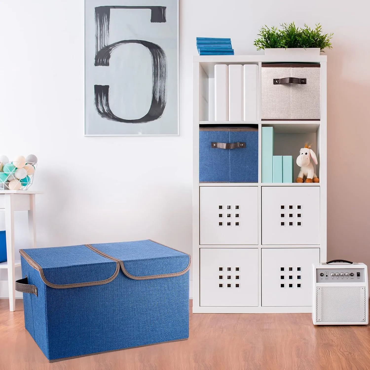 senbowe Larger Storage Cubes [4-Pack] 33 Quart Linen Fabric Foldable Collapsible Storage Cube Bin Organizer Basket with Lid, Handles, Removable Divider For Home, Closet