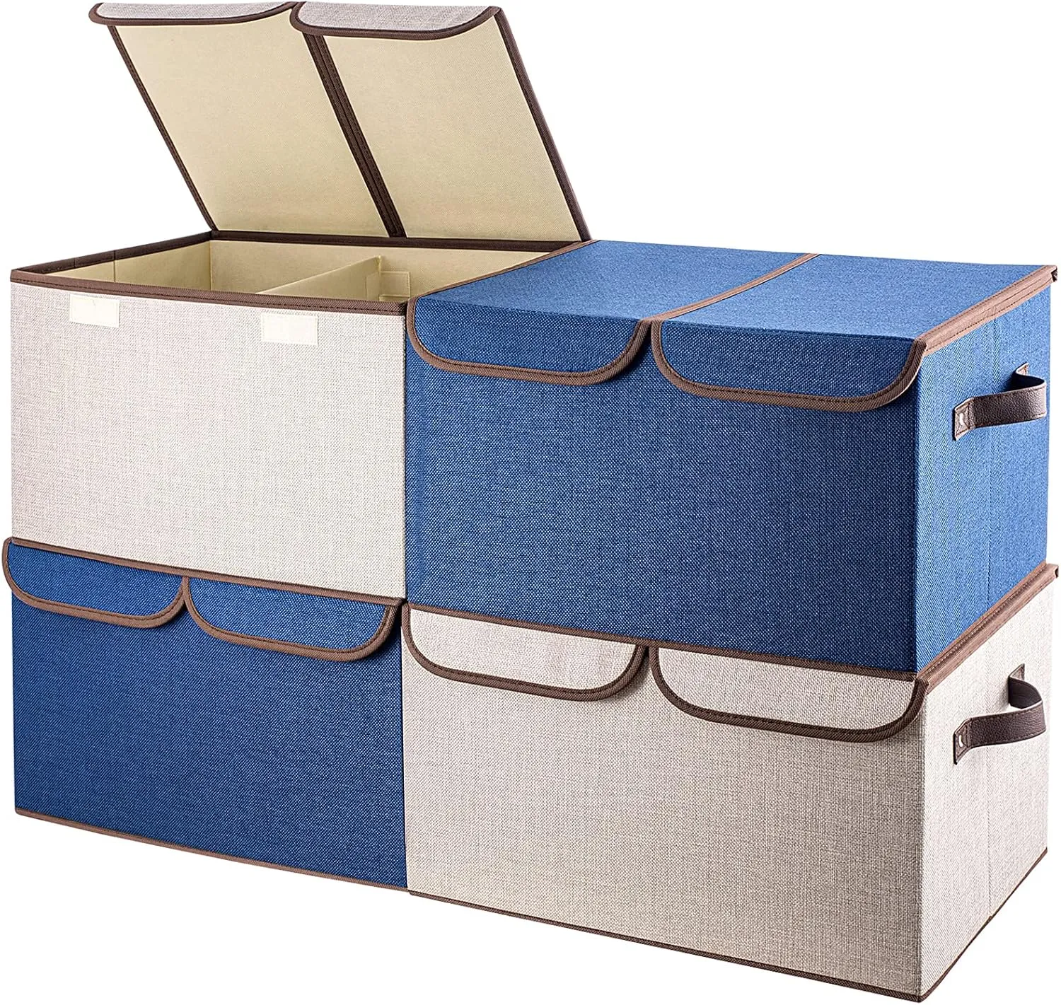 senbowe Larger Storage Cubes [4-Pack] 33 Quart Linen Fabric Foldable Collapsible Storage Cube Bin Organizer Basket with Lid, Handles, Removable Divider For Home, Closet