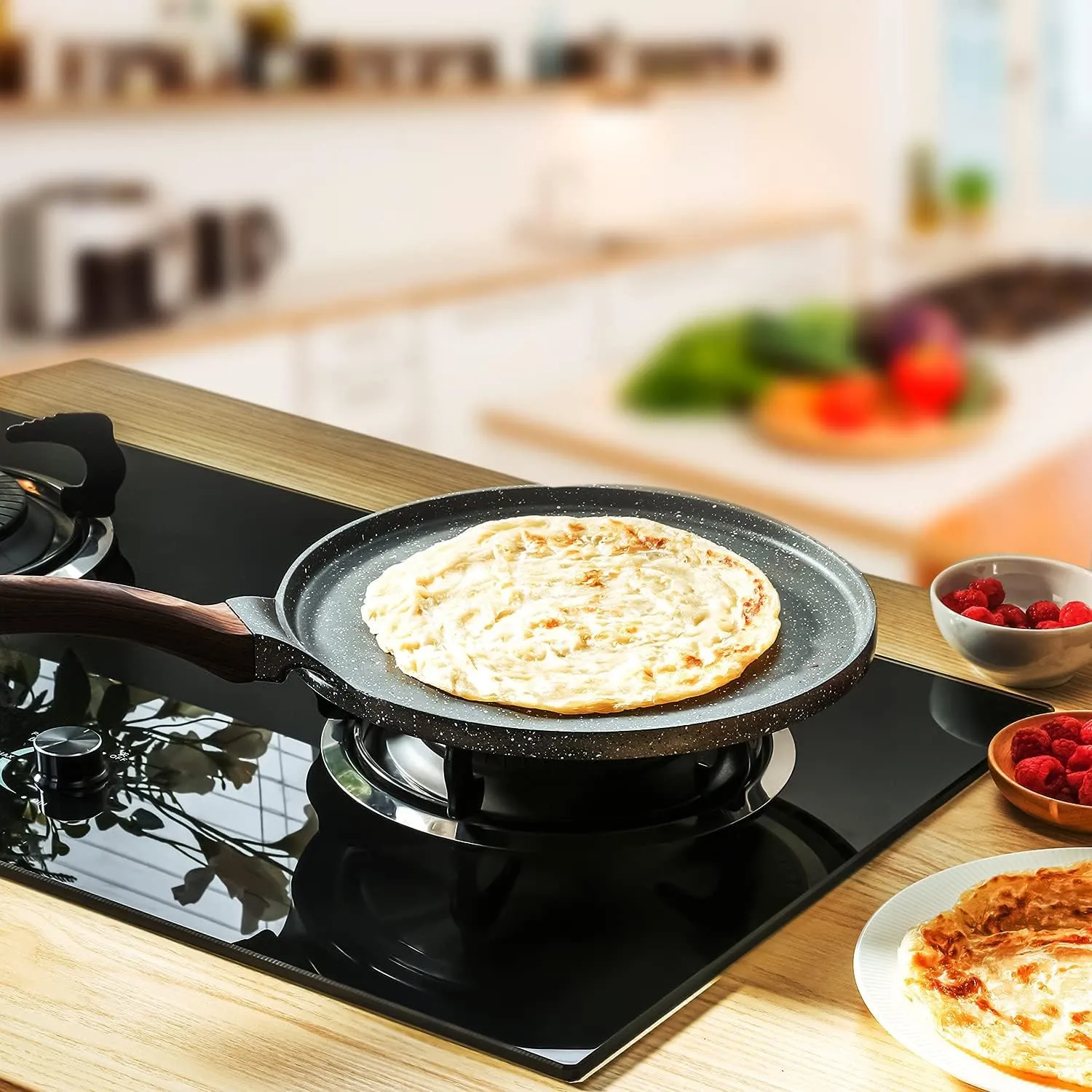 SENSARTE Nonstick Crepe Pan, Swiss Granite Coating Dosa Pan Pancake Flat Skillet Tawa Griddle 12-Inch with Stay-Cool Handle, Induction Compatible, PFOA Free
