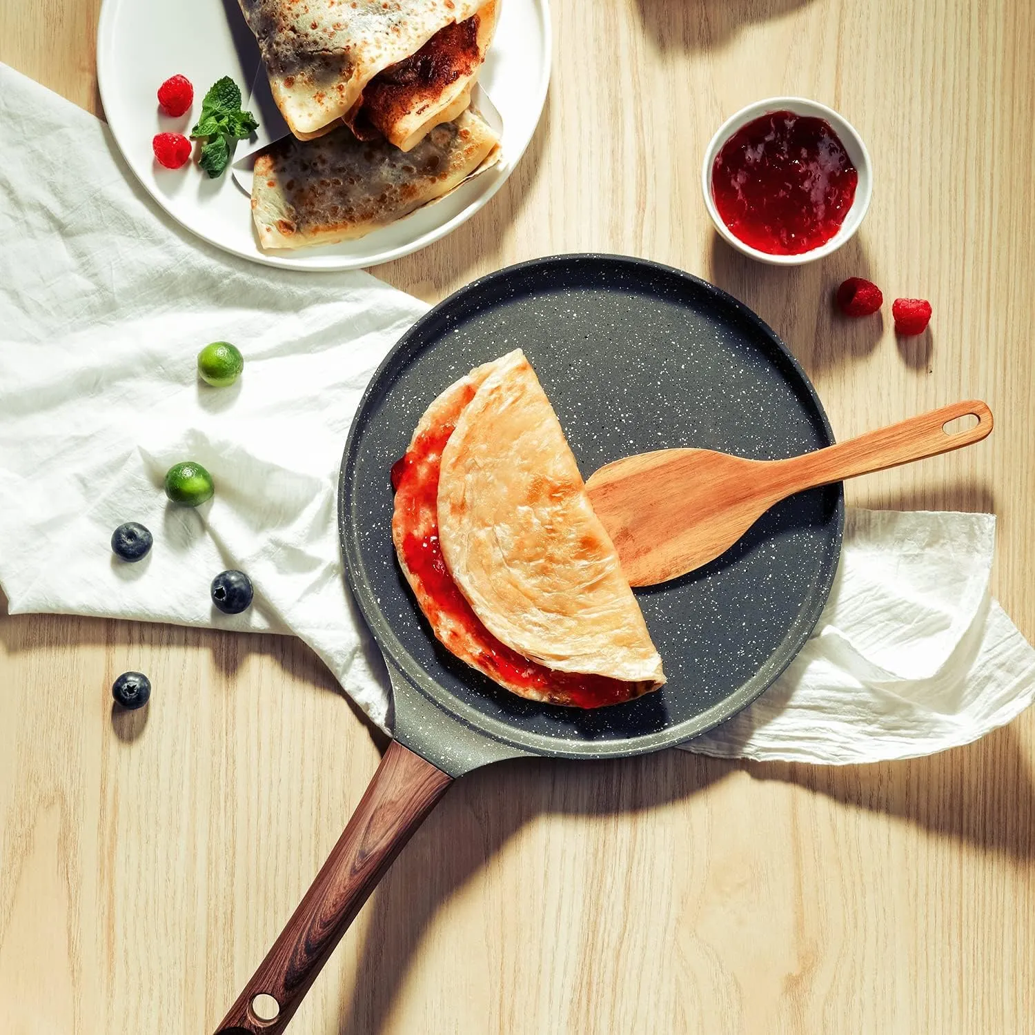 SENSARTE Nonstick Crepe Pan, Swiss Granite Coating Dosa Pan Pancake Flat Skillet Tawa Griddle 12-Inch with Stay-Cool Handle, Induction Compatible, PFOA Free