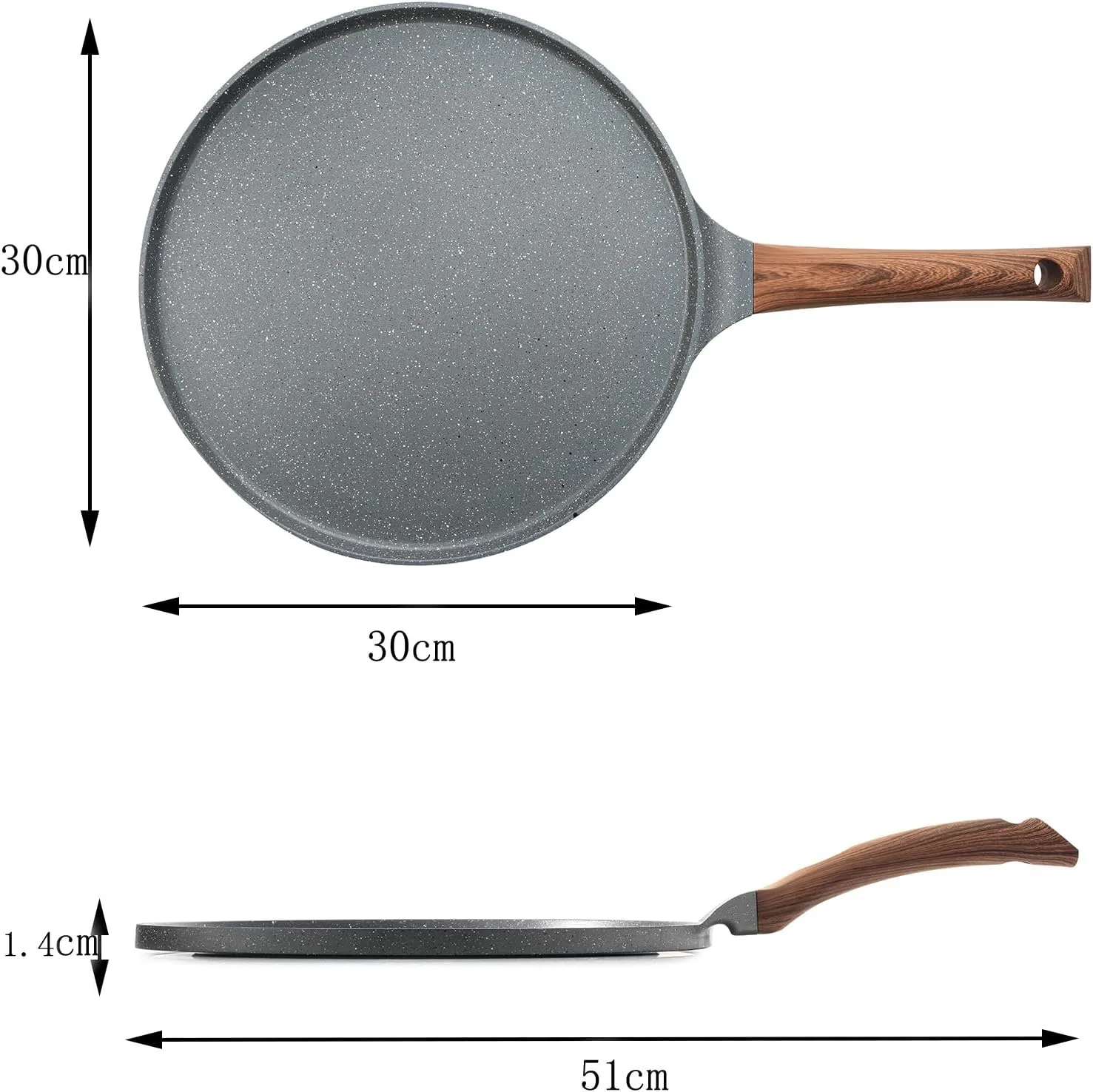 SENSARTE Nonstick Crepe Pan, Swiss Granite Coating Dosa Pan Pancake Flat Skillet Tawa Griddle 12-Inch with Stay-Cool Handle, Induction Compatible, PFOA Free