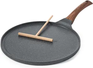 SENSARTE Nonstick Crepe Pan, Swiss Granite Coating Dosa Pan Pancake Flat Skillet Tawa Griddle 12-Inch with Stay-Cool Handle, Induction Compatible, PFOA Free