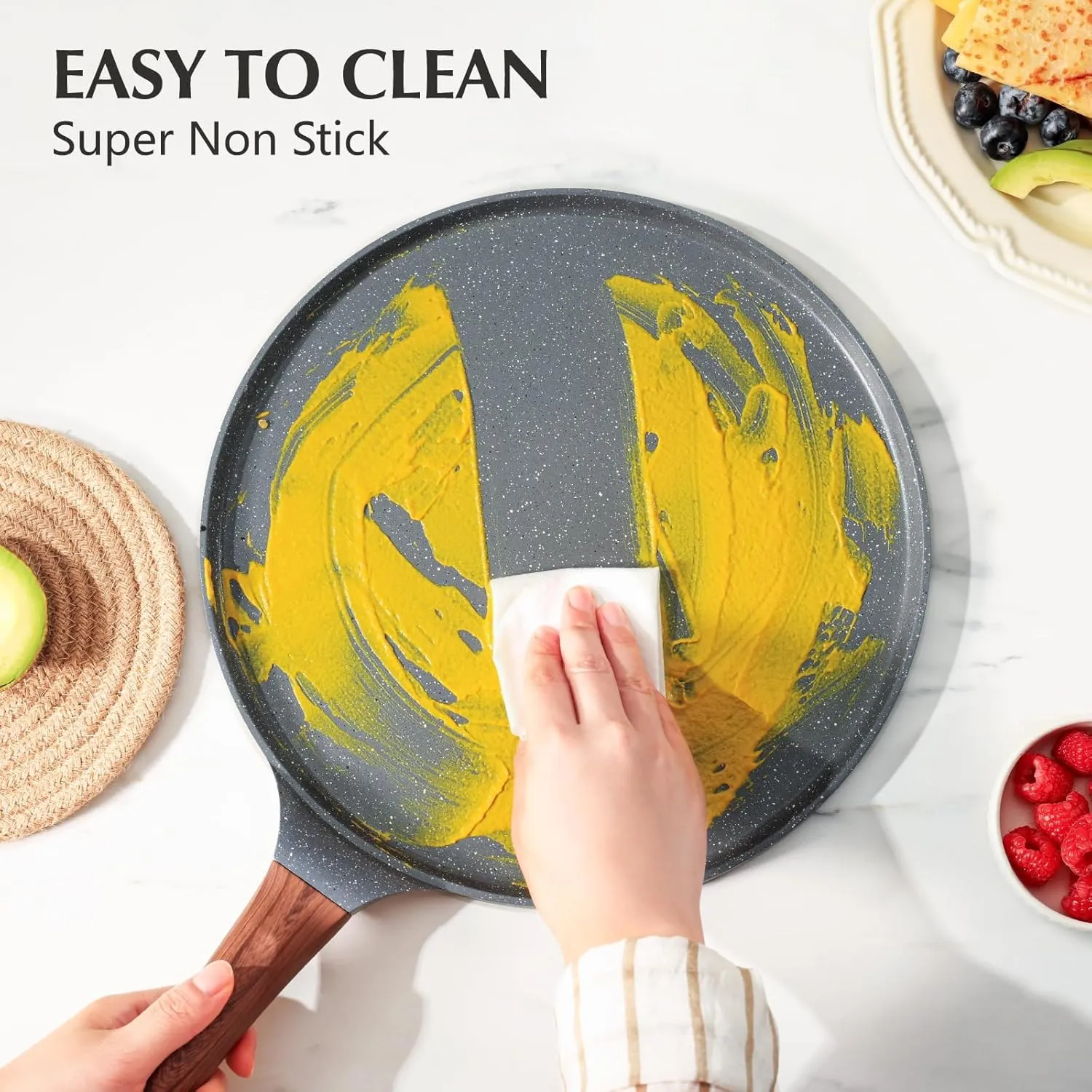 SENSARTE Nonstick Crepe Pan, Swiss Granite Coating Dosa Pan Pancake Flat Skillet Tawa Griddle 12-Inch with Stay-Cool Handle, Induction Compatible, PFOA Free