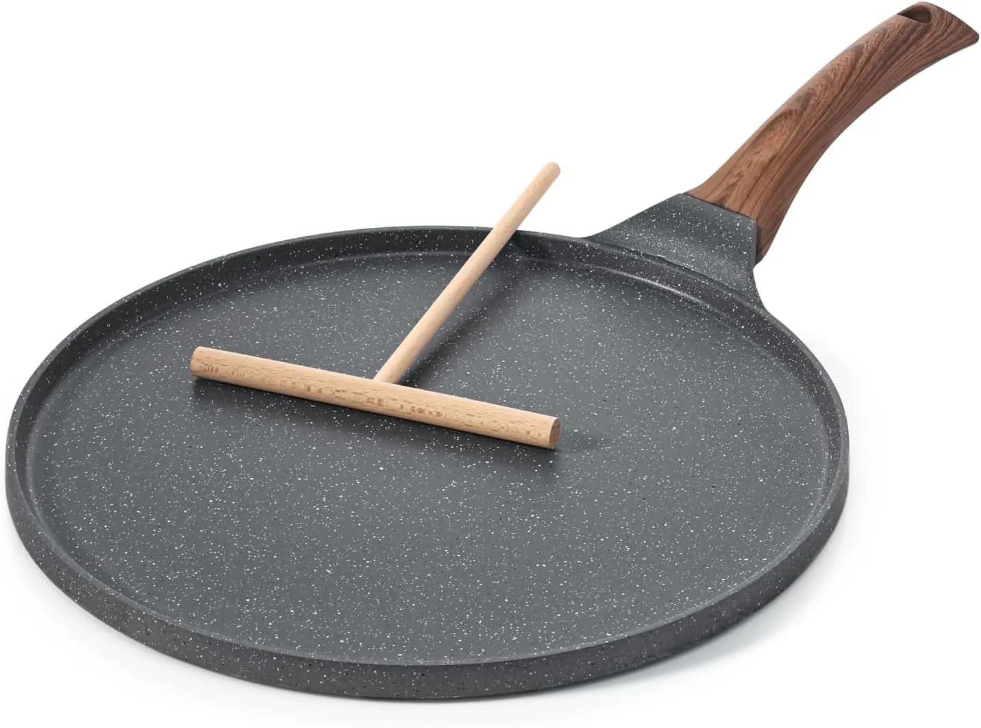 SENSARTE Nonstick Crepe Pan, Swiss Granite Coating Dosa Pan Pancake Flat Skillet Tawa Griddle 12-Inch with Stay-Cool Handle, Induction Compatible, PFOA Free