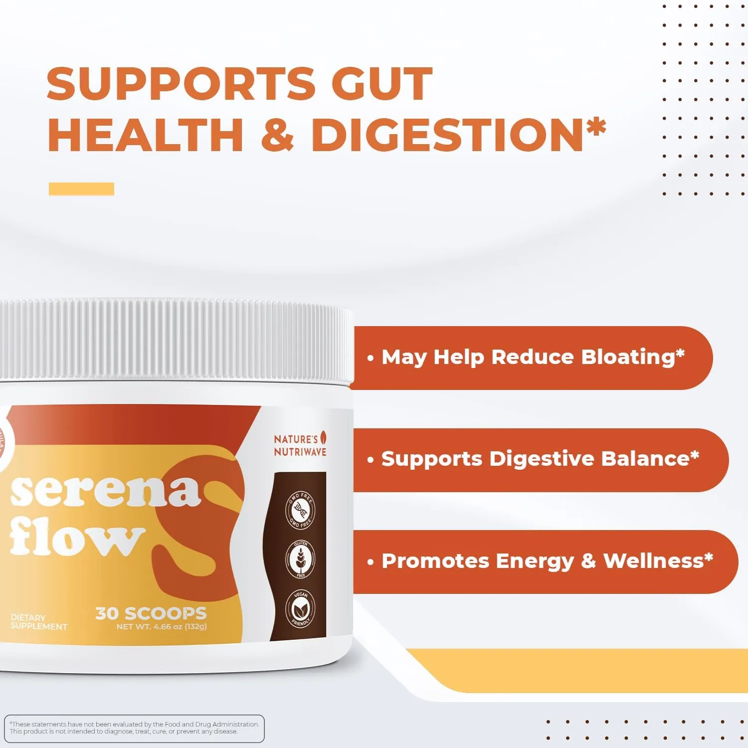 SerenaFlow Powder – Plant-Based Blend with Apple Fiber, Inulin, Reishi & More – Non-GMO, No Artificial Additives, GMP Certified – 30 Scoops, 1 Month Supply
