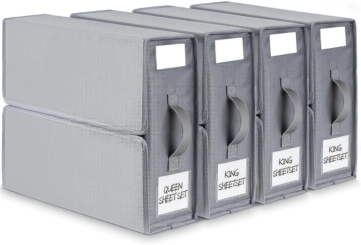 SheetCube Bed Sheet Organizers and Storage,4 Pack Sheet Folder Organizer (Queen or King Size), Linen Closet Organizer for Bedding Sheets,Duvet Covers and Pillow cases,Grey