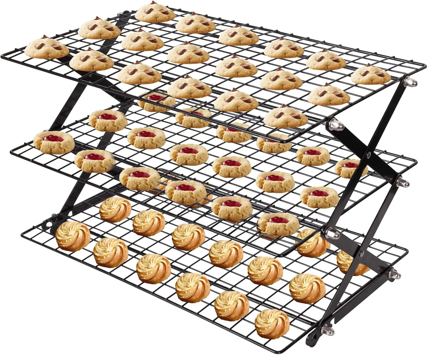 ShellKingdom 3 Tier Collapsible Cooling Rack, Outdoor Camping Picnic Shelf, Wire Cooling Rack for Baking, Cookies, Cake, Roasting, Grilling, Drying Rack