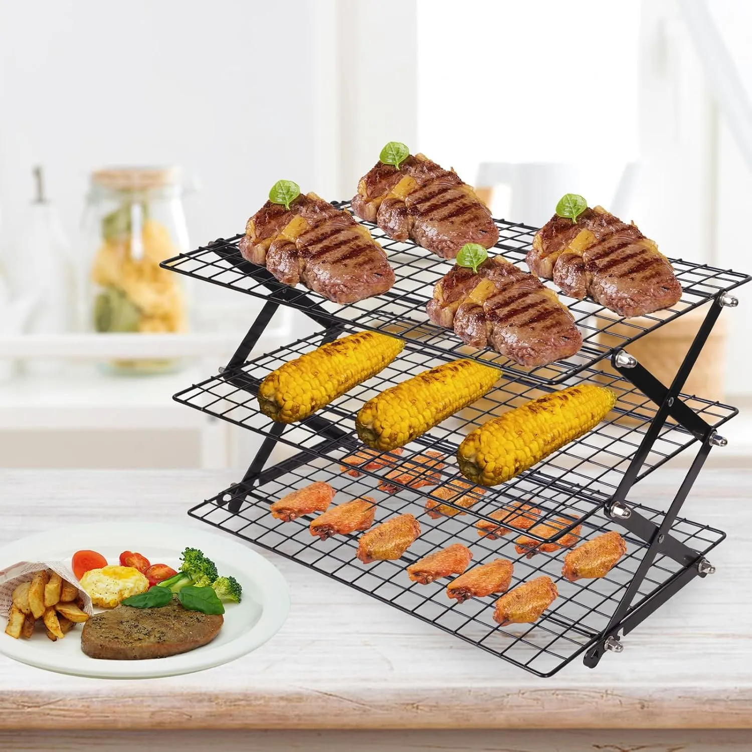 ShellKingdom 3 Tier Collapsible Cooling Rack, Outdoor Camping Picnic Shelf, Wire Cooling Rack for Baking, Cookies, Cake, Roasting, Grilling, Drying Rack