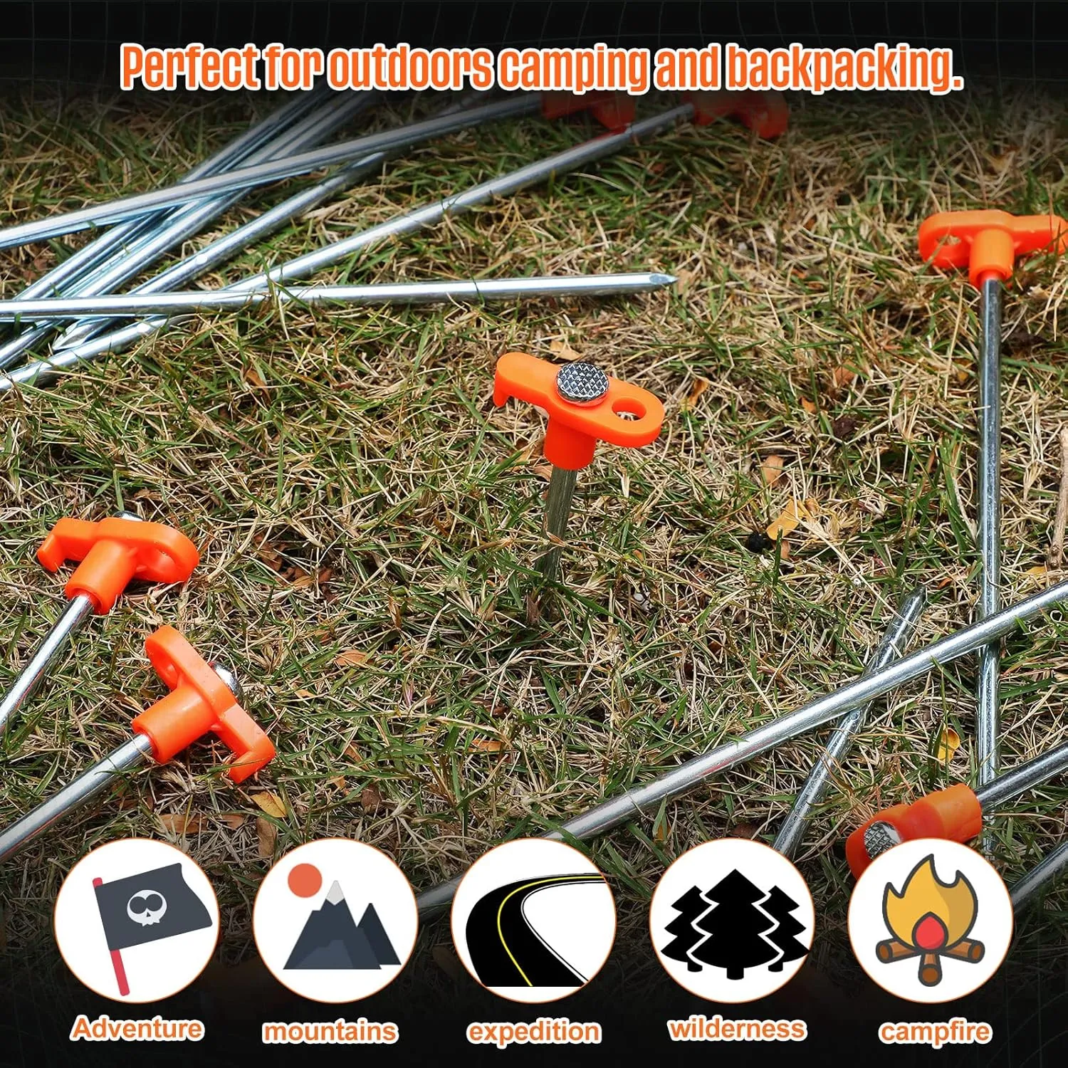 Shimeyao 10" Tent Stakes Camping Heavy Duty Stakes Bulk Metal Ground Pegs Camping Spikes Galvanized for Outdoor Pitching Canopy