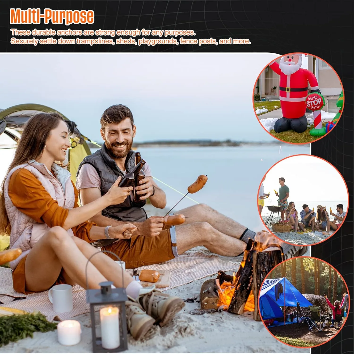 Shimeyao 10" Tent Stakes Camping Heavy Duty Stakes Bulk Metal Ground Pegs Camping Spikes Galvanized for Outdoor Pitching Canopy