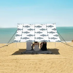 Silhouettes Sea Fish Waves Beach Canopy Tent Anti-UV & Wind Resistant, Camping Sun Shelter Easy Setup Portable,Outdoor Shade Tents with Sandbags,Sand Shovels,Ground Pegs & Stability Poles