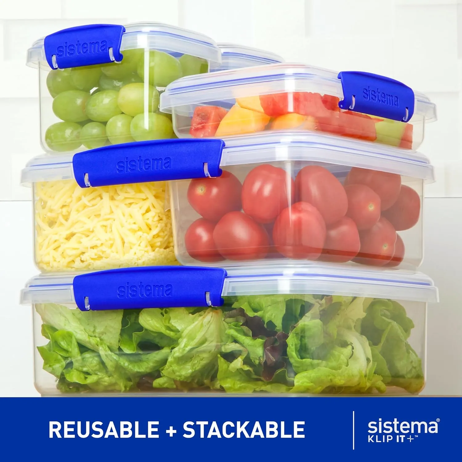 Sistema KLIP IT Food Storage Container, 7 L, Airtight & Stackable, BPA-Free, Clear with Blue Clips