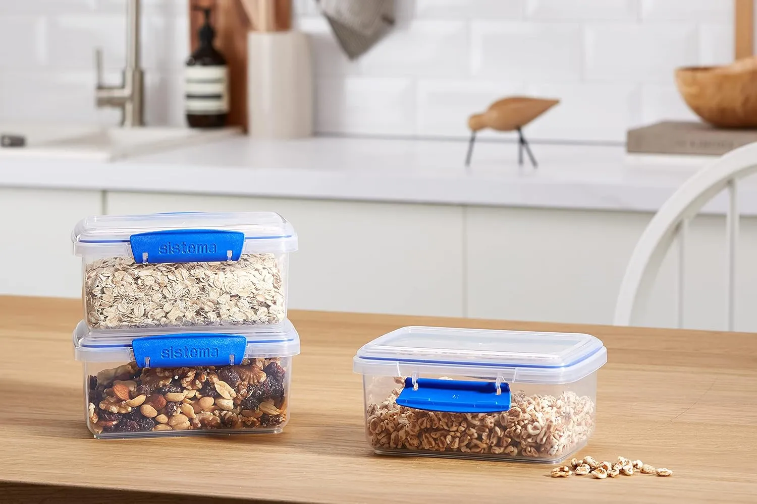 Sistema KLIP IT Rectangular Collection Food Storage Container, 33.8 oz./1.0 L, Clear/Blue, 3 Count
