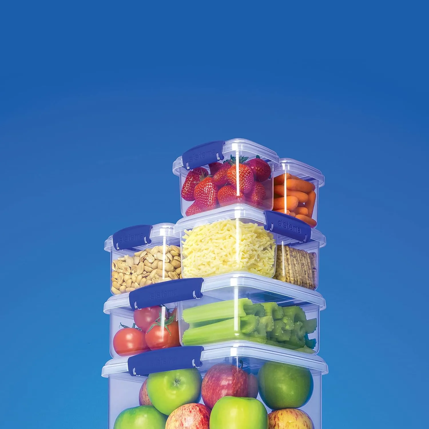 Sistema KLIP IT Rectangular Collection Food Storage Container, 33.8 oz./1.0 L, Clear/Blue, 3 Count