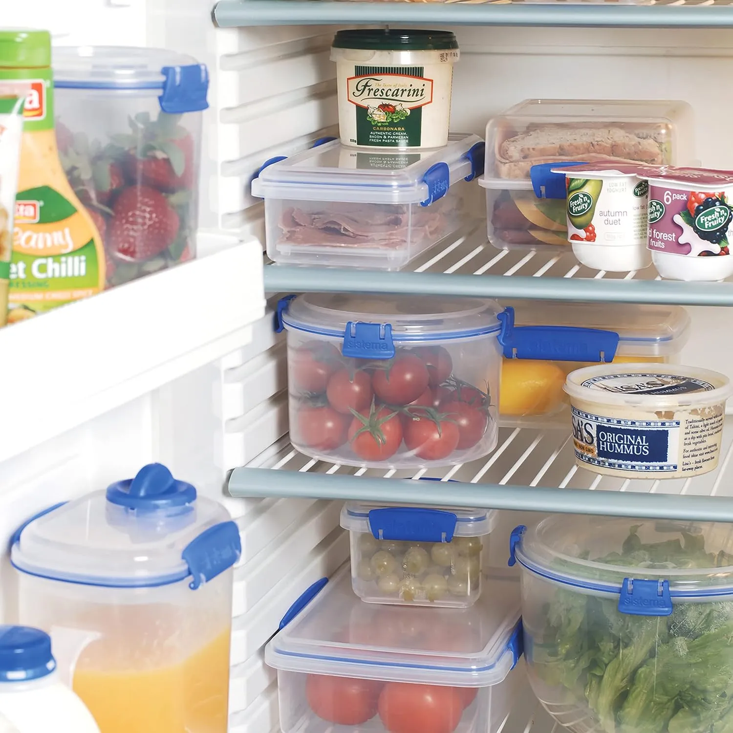 Sistema KLIP IT Rectangular Collection Food Storage Container, 33.8 oz./1.0 L, Clear/Blue, 3 Count