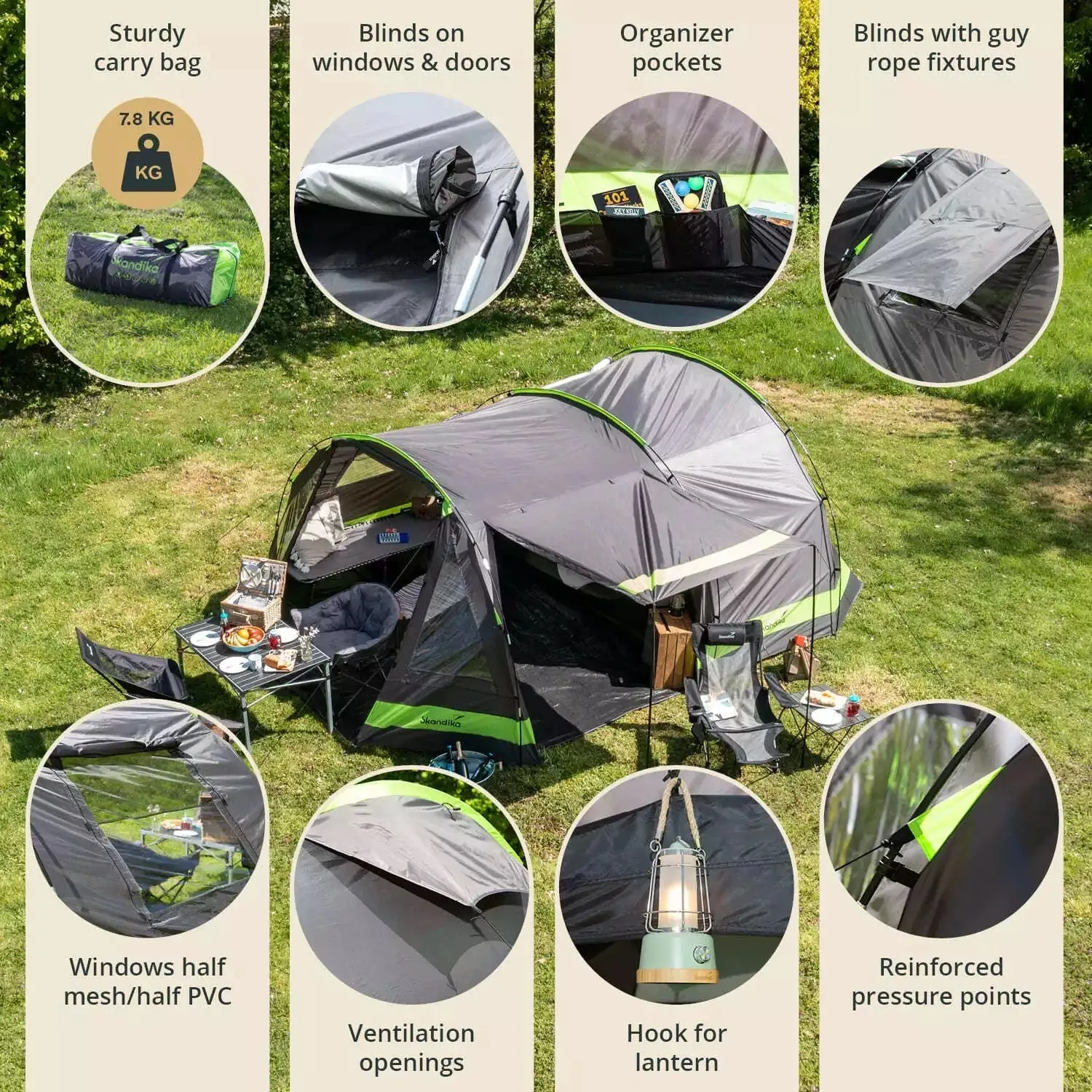 Skandika Kambo 4 Tent Tunnel 4 Person in Beige Tent (SKA0040)