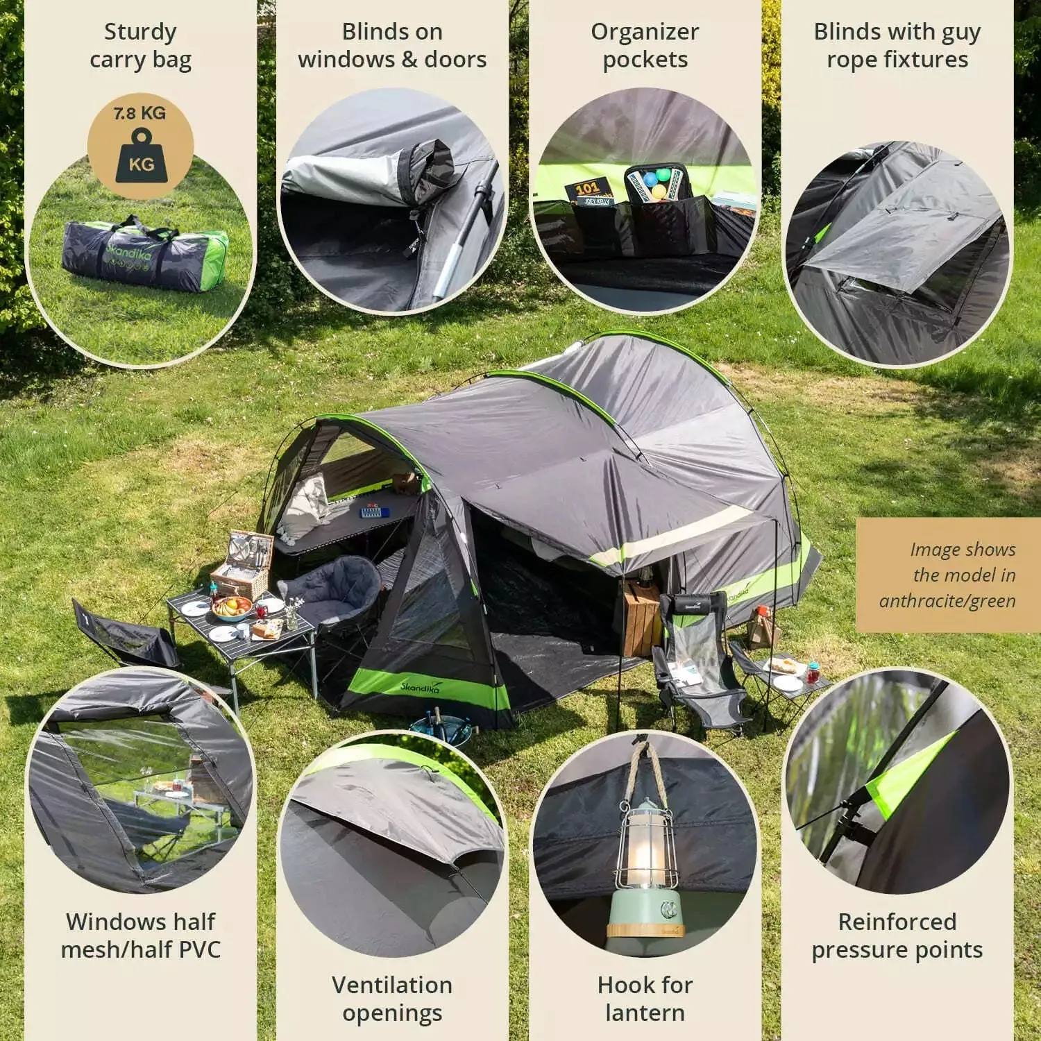 Skandika Kambo 4 Tent Tunnel 4 Person in Beige Tent (SKA0040)