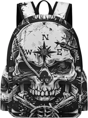Skull Navigation Bones Compass Unisex Laptop Backpack Lightweight Shoulder Bag Travel Daypack