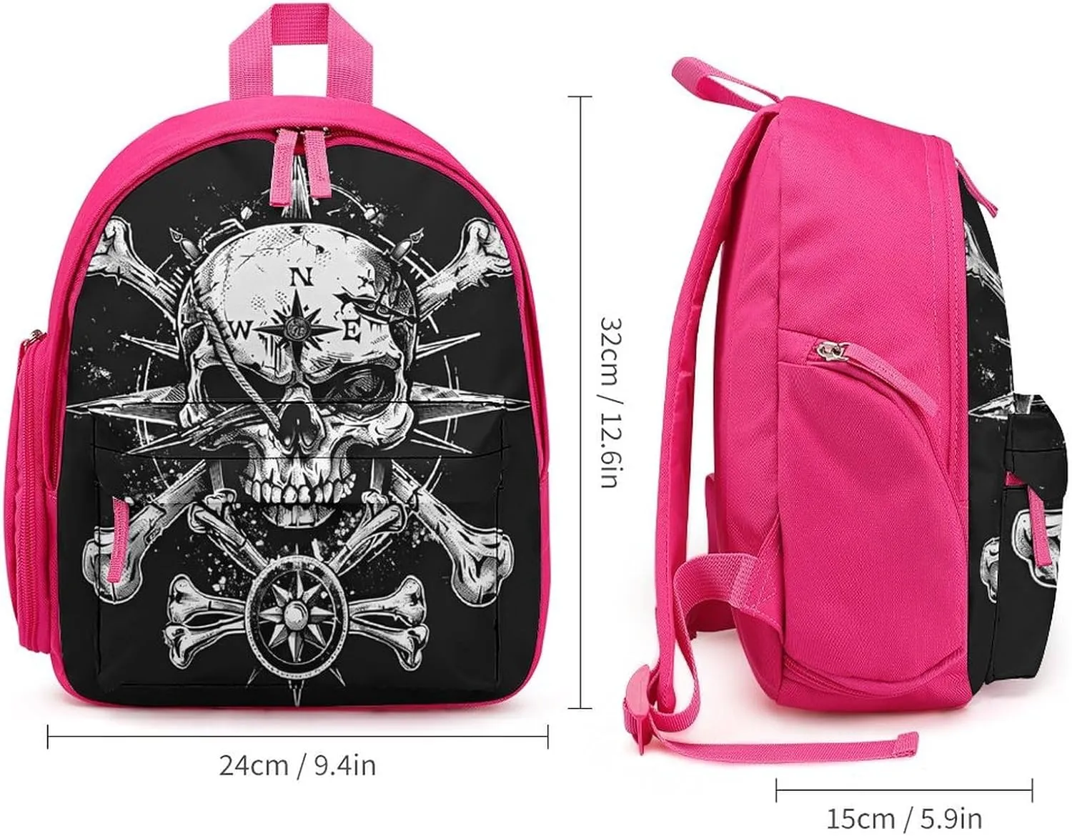 Skull Navigation Bones Compass Unisex Small Backpack Lightweight Cute Shoulder Bag Travel Daypack
