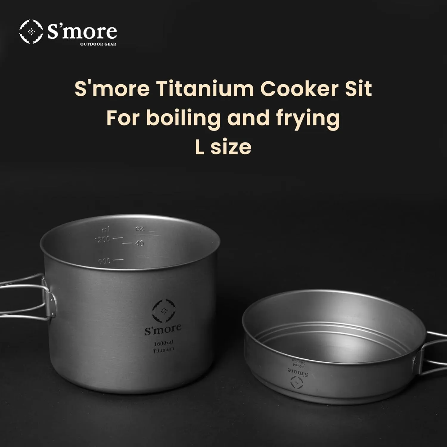 S'more Titanium Cooking Set, Ultralight Eco-Friendly Camping Cookware, Pot and Pan 2 in 1 with Folding Handle for Hiking, Traveling, and Picnic