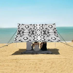 Snake Skin Scales Texture Beach Canopy Tent Anti-UV & Wind Resistant, Camping Sun Shelter Easy Setup Portable,Outdoor Shade Tents with Sandbags,Sand Shovels,Ground Pegs & Stability Poles
