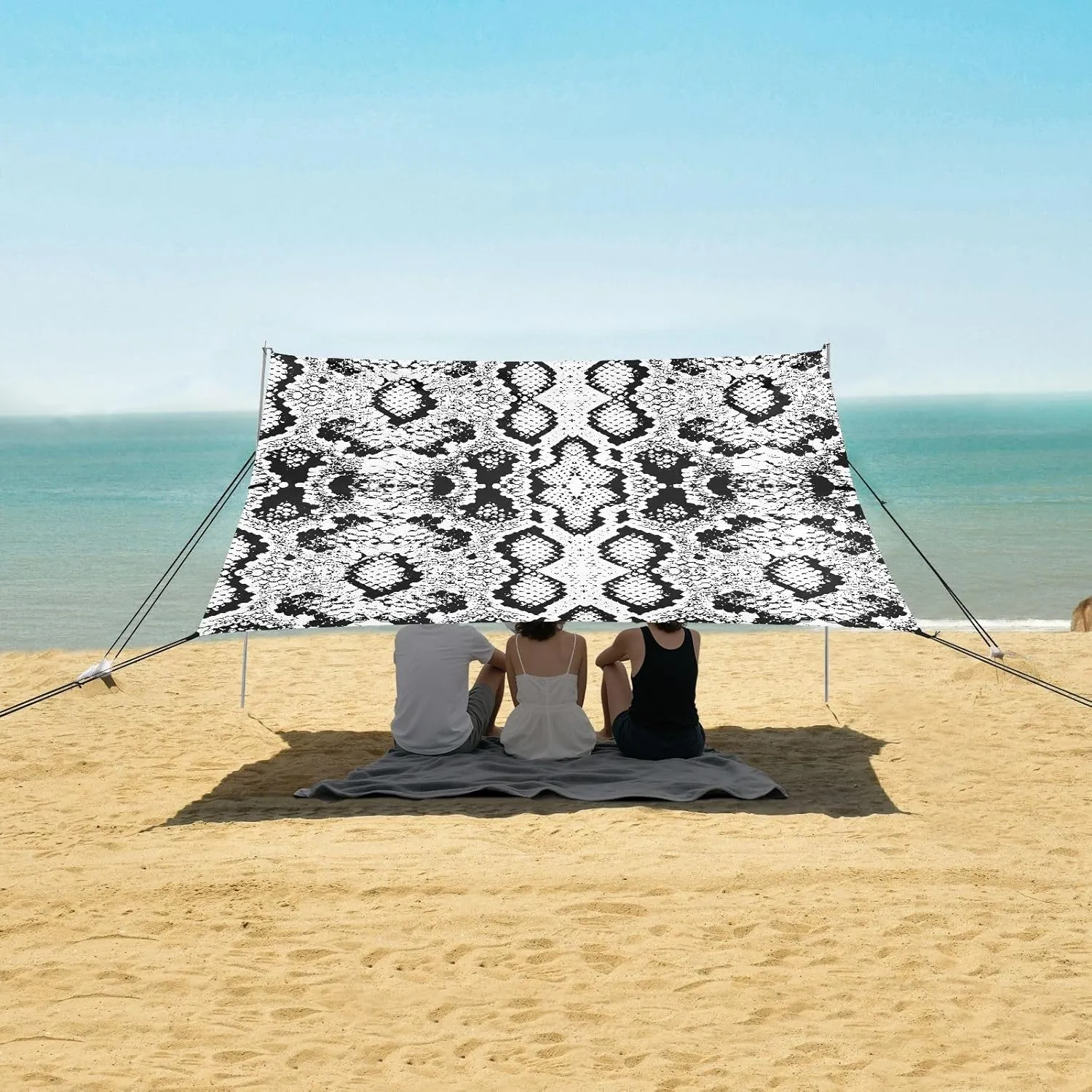 Snake Skin Scales Texture Beach Canopy Tent Anti-UV & Wind Resistant, Camping Sun Shelter Easy Setup Portable,Outdoor Shade Tents with Sandbags,Sand Shovels,Ground Pegs & Stability Poles