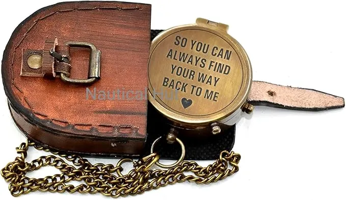 So You Can Always Find Your Way Back Home Engraved Compass with Leather Case - Brass Pocket Compass, Personalized Compass, for Men, him/her, Wedding Anniversary, Baptism Religious