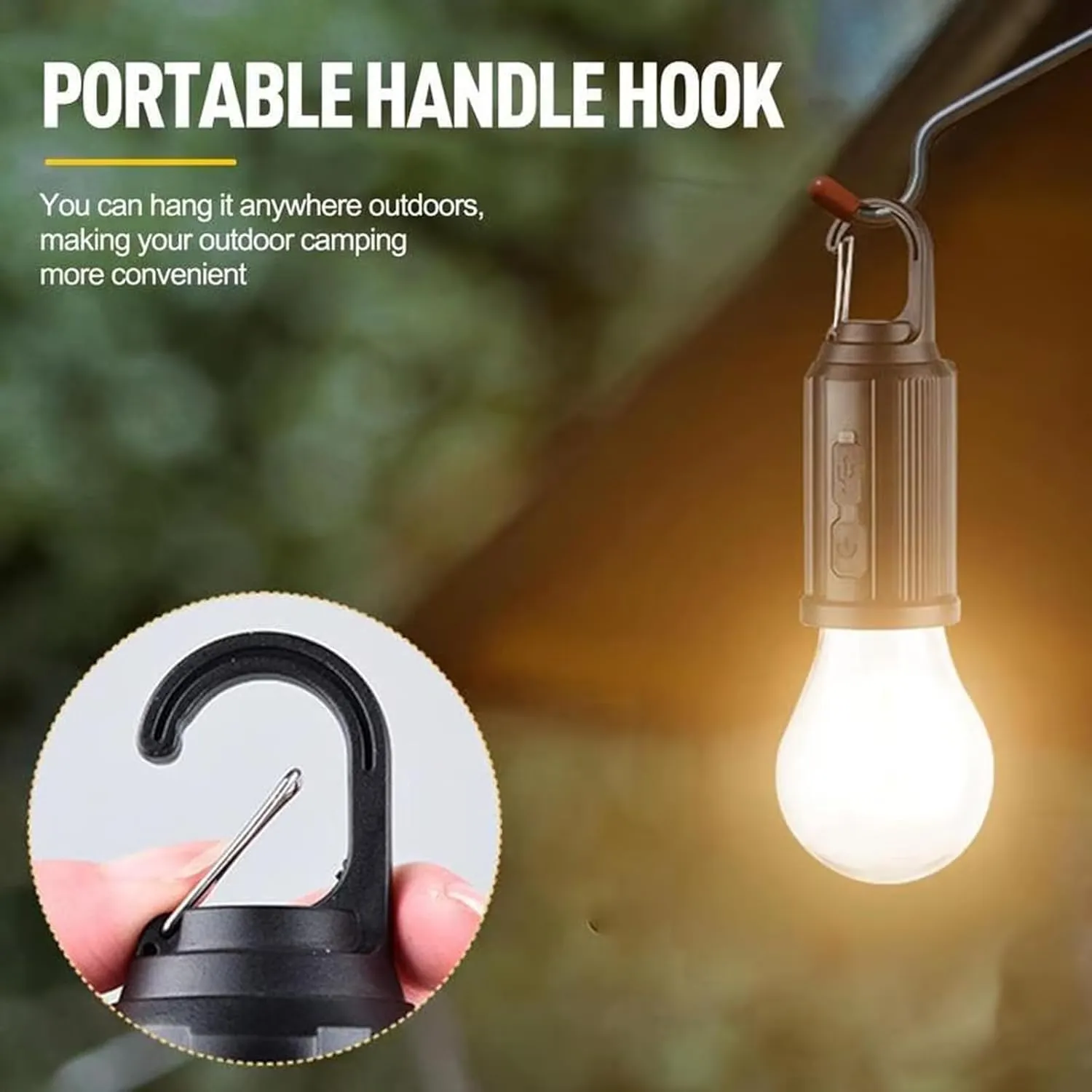 Solar Rechargeable Hooked Camping Light, Solar Tent Lights USB Rechargeable LED Camping Lantern, Outdoor Hanging Light Bulbs, Portable Outdoor Waterproof Emergency Light Bulb (Conical,4 PCS)