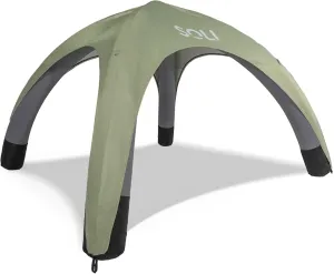 SOLI: Air Canopy 12' - Sage Green - Outdoor & Beach Self-Inflating Sun Tent, Shade Wall, UPF 50 , Pump-Stakes-Ropes, Lightweight & Portable, Backpack