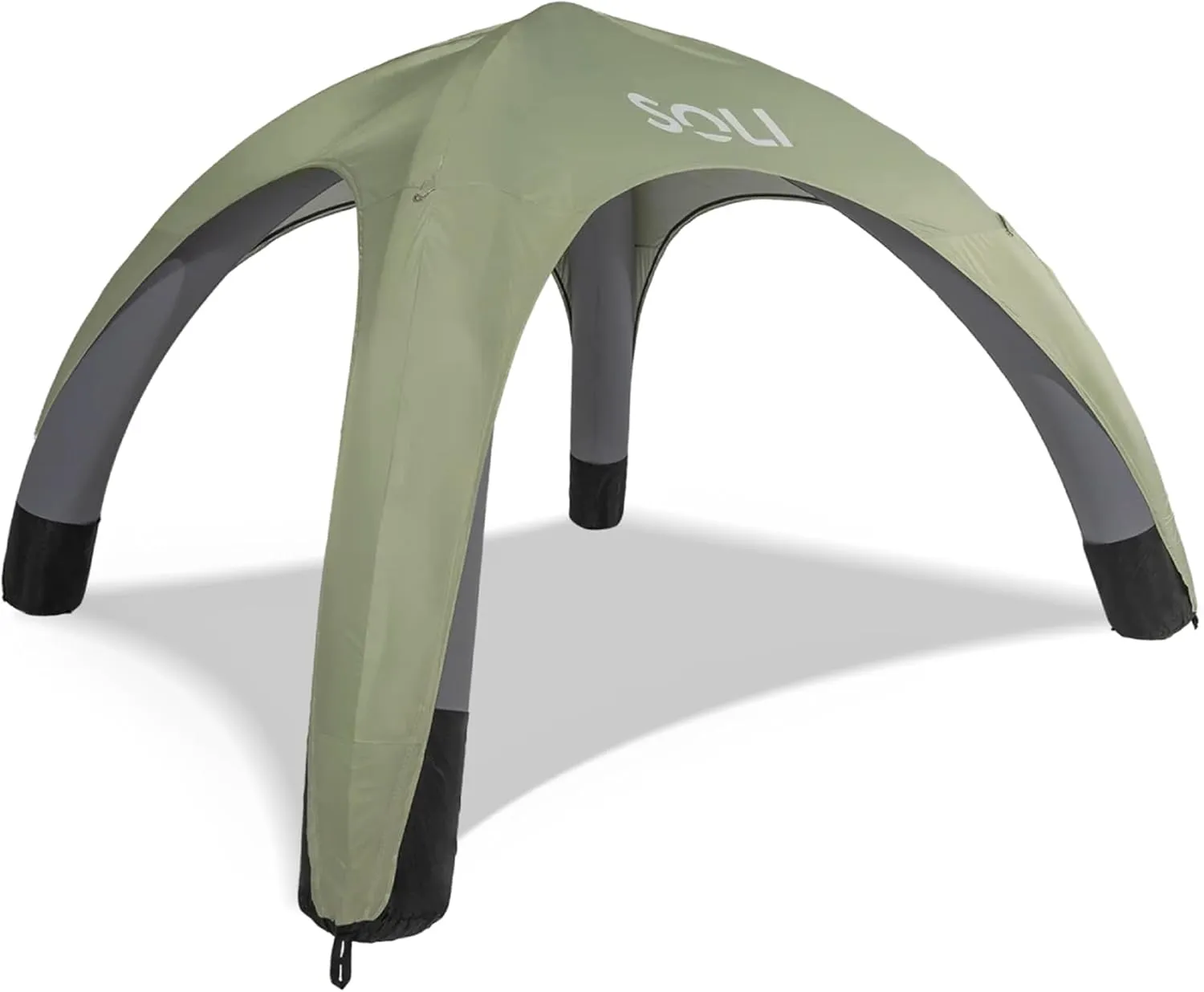 SOLI: Air Canopy 12' - Sage Green - Outdoor & Beach Self-Inflating Sun Tent, Shade Wall, UPF 50 , Pump-Stakes-Ropes, Lightweight & Portable, Backpack