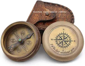 Solid Brass Compass with Leather Case – Engraved “I Would Be Lost Without You” Quote – Romantic Gift for Husband, Wife, Boyfriend, Girlfriend, Anniversary, Valentine’s Day, Travel Keepsake