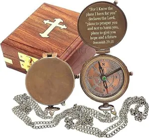 Solid Brass Directional Magnetic Compass Antique Nautical Vintage Quote Engraved, Baptism Gifts