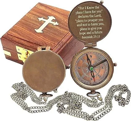 Solid Brass Directional Magnetic Compass Antique Nautical Vintage Quote Engraved, Baptism Gifts