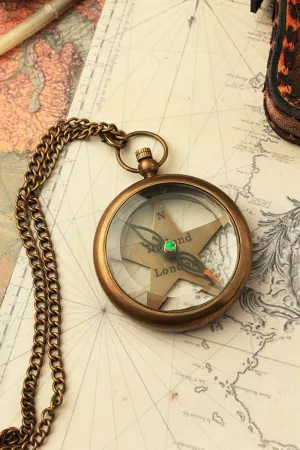 Solid Brass Round Shape Pocket Chain Compass Navigation Compass with Leather Case Birthday Gift Graduation Gift