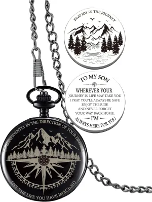 Son Gifts from Mom Dad, Go Confidently Pocket Compass Engraved Black, to My Son Pocket Token, Inspirational Keepsake Gifts Ideas for Older Son Birthday College Graduation Christmas