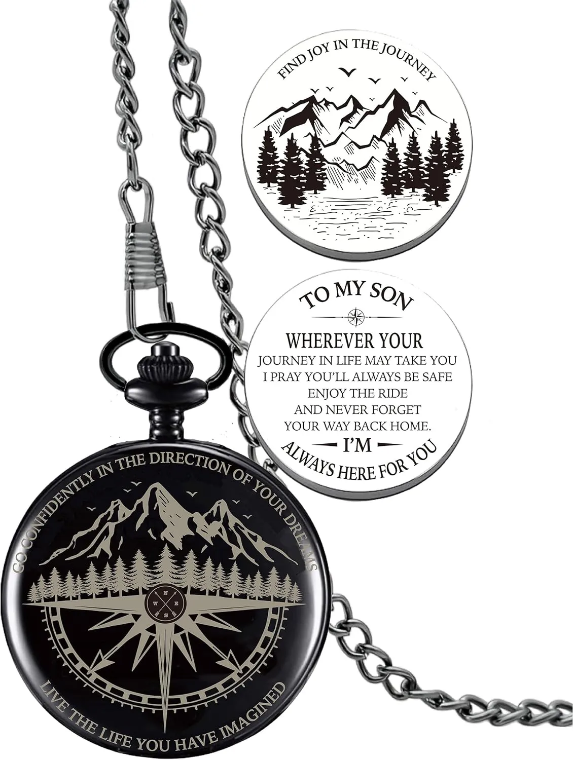 Son Gifts from Mom Dad, Go Confidently Pocket Compass Engraved Black, to My Son Pocket Token, Inspirational Keepsake Gifts Ideas for Older Son Birthday College Graduation Christmas