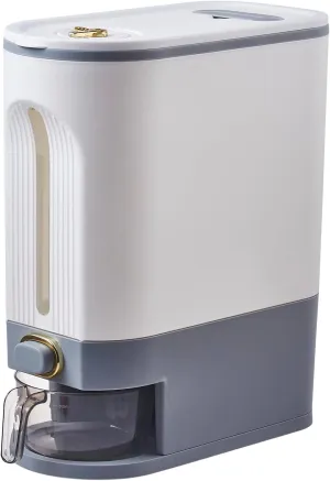 Sooyee 22 Lbs Rice Dispenser, Large Grain Container Storage with Lid Measuring Cylinder Moisture Proof Household Cereal Dispenser Bucket for Kitchen Soybean Corn,White and Grey
