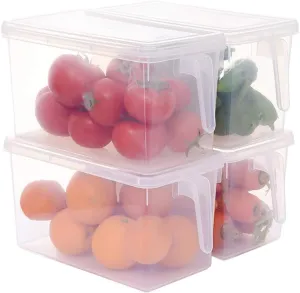 Sooyee Fridge Storage Containers Produce Saver, 4 Pack x 4L Stackable Refrigerator Organizer Keeper with Handle To Keep Fresh for Produce, Food,Fruits, Vegetables, Meat and Fish,Clear