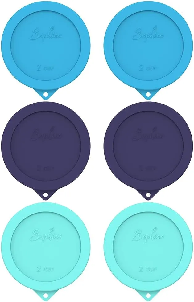 Sophico 2 Cup Round Silicone Storage Cover Lids Replacement for Pyrex 7200-PC and Anchor Hocking Glass Bowls (Container not Included) (MIX-6pack)