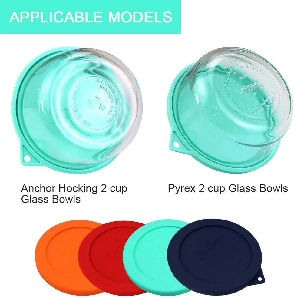 Sophico 2 Cup Round Silicone Storage Cover Lids Replacement for Pyrex 7200-PC and Anchor Hocking Glass Bowls (Container not Included) (MIX-6pack)