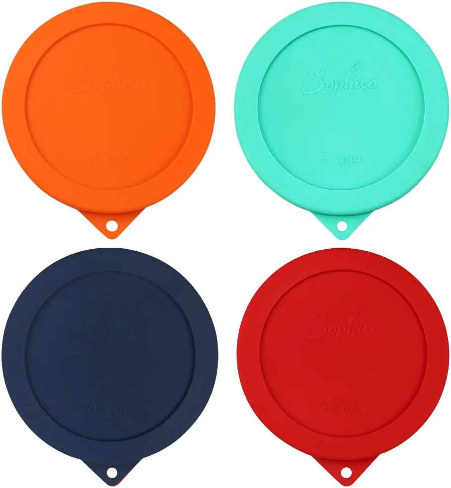 Sophico 4 Cup Round Silicone Storage Cover Lids Replacement for Anchor Hocking and Pyrex 7201-PC Glass Bowls (Container not Included) (Mix) 4 Pack