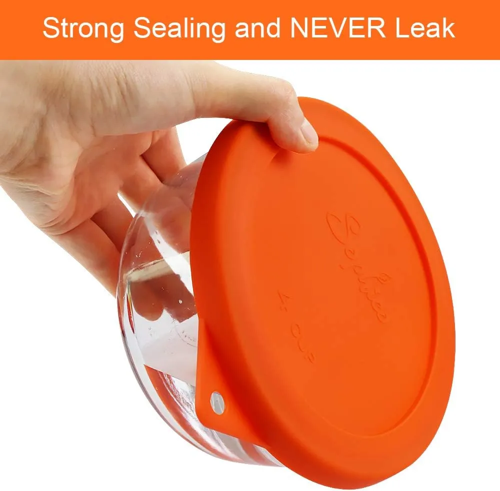 Sophico 4 Cup Round Silicone Storage Cover Lids Replacement for Anchor Hocking and Pyrex 7201-PC Glass Bowls (Container not Included) (Mix) 4 Pack