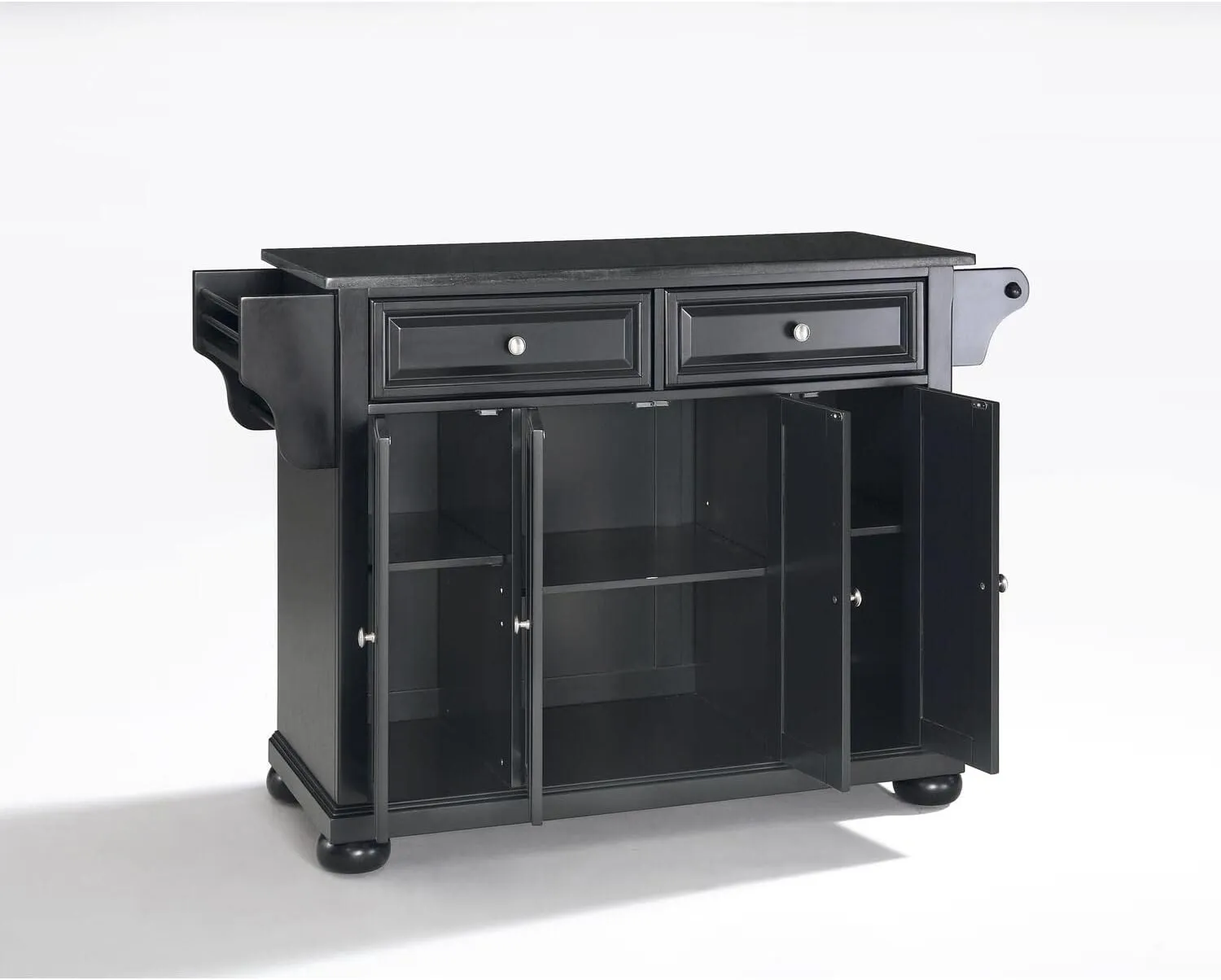 Sophisticated Simplicity Full Size Kitchen Island with Spacious Countertop, Portable Design, Modern Kitchen Furniture, Convenient Storage Drawers Black/Black Marble Top