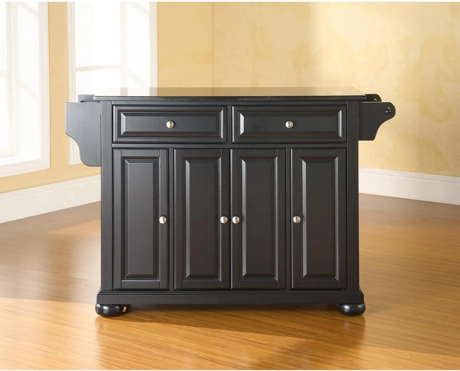 Sophisticated Simplicity Full Size Kitchen Island with Spacious Countertop, Portable Design, Modern Kitchen Furniture, Convenient Storage Drawers Black/Black Marble Top