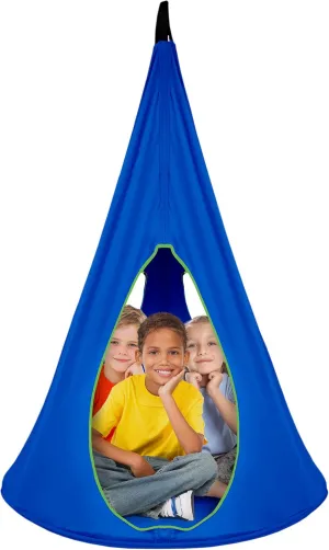 Sorbus Pod Swing for Kids - Durable Hanging Hammock Chair w/Adjustable Rope - 2 Windows & 1 Entrance - Tree Tent Sensory Swing for Kids Indoor Outdoor Use - 250lbs Sturdy Nest Swing - (40", Blue)