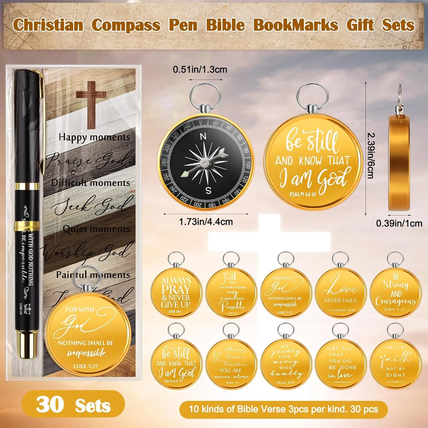 Spakon Father's Day Christian Gifts for Men Bible Verse Compass Pen Religious Bookmark Inspirational Church Gifts for Members Pastors Women