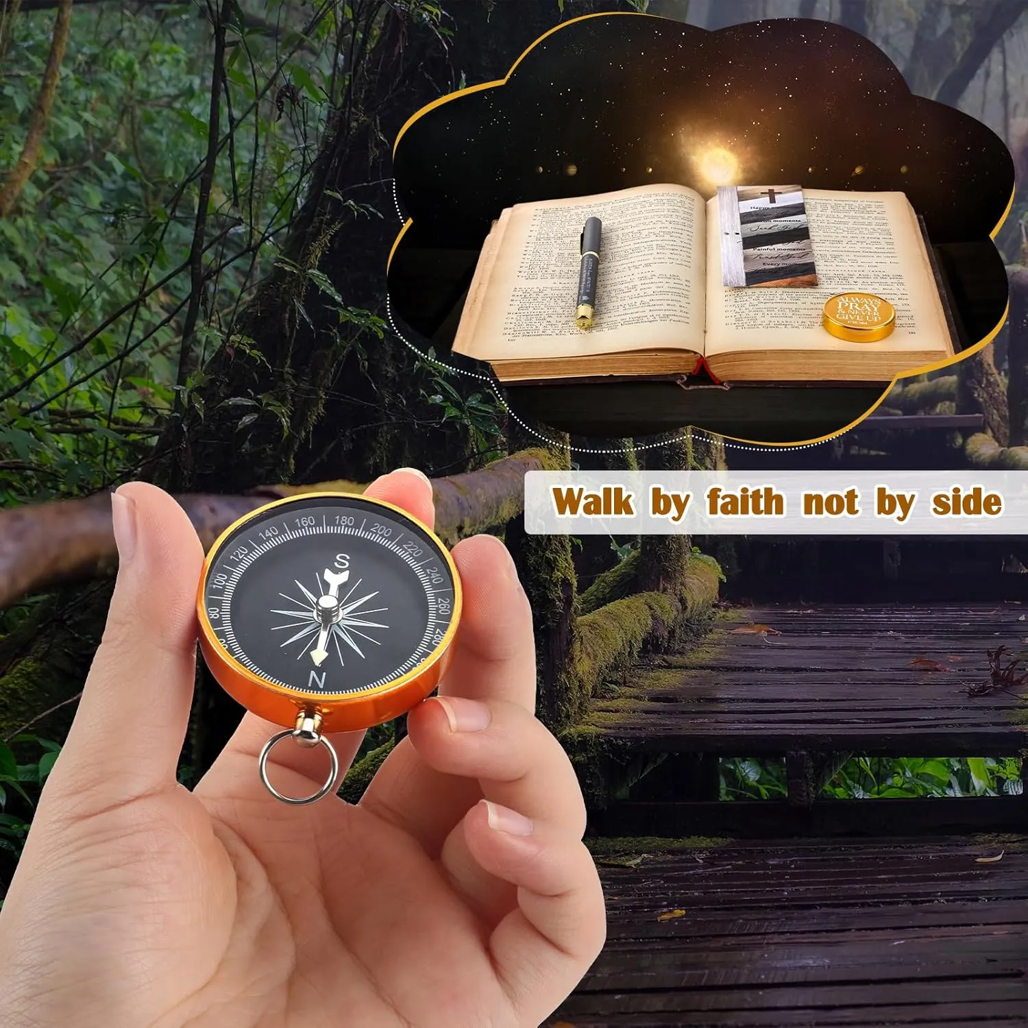 Spakon Father's Day Christian Gifts for Men Bible Verse Compass Pen Religious Bookmark Inspirational Church Gifts for Members Pastors Women