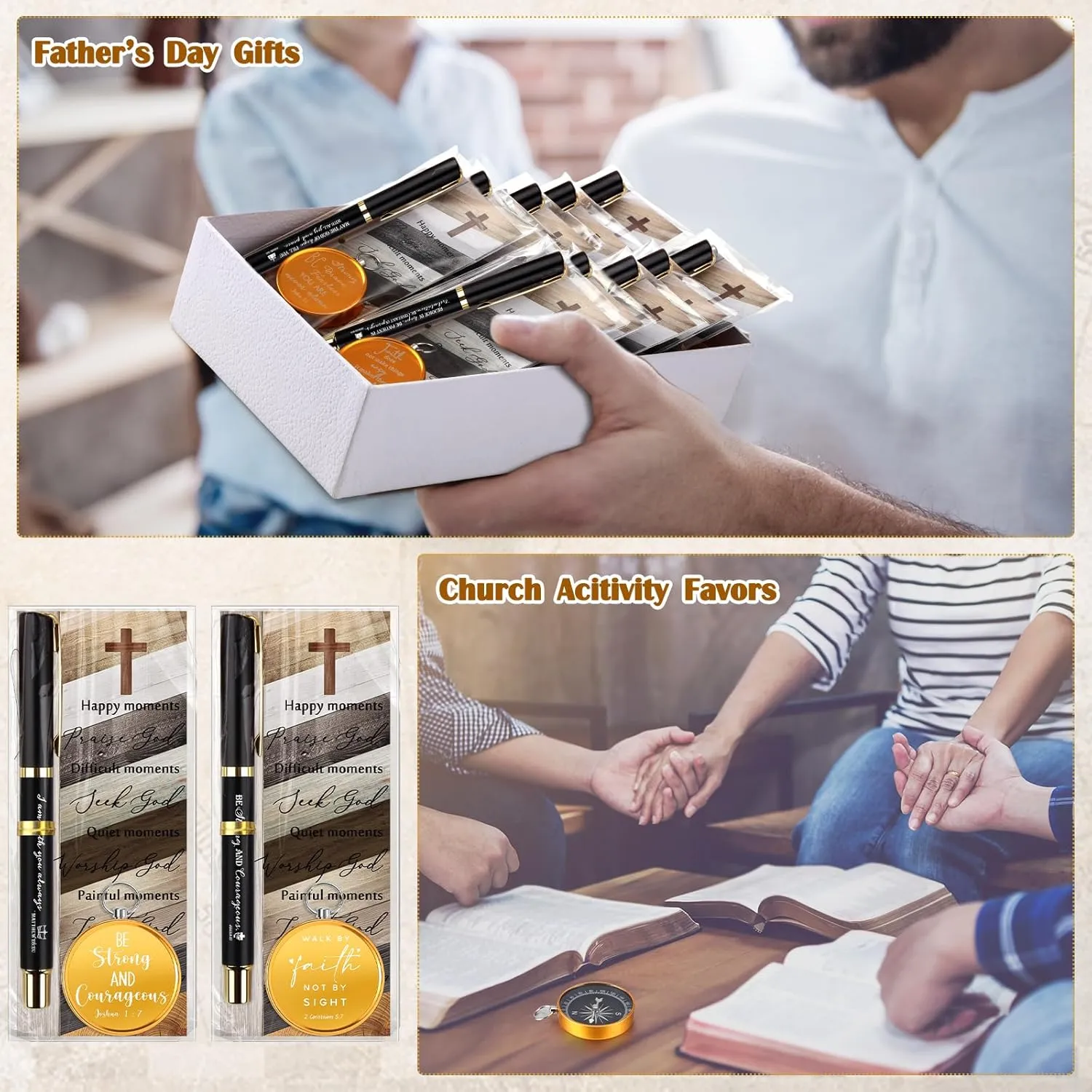 Spakon Father's Day Christian Gifts for Men Bible Verse Compass Pen Religious Bookmark Inspirational Church Gifts for Members Pastors Women