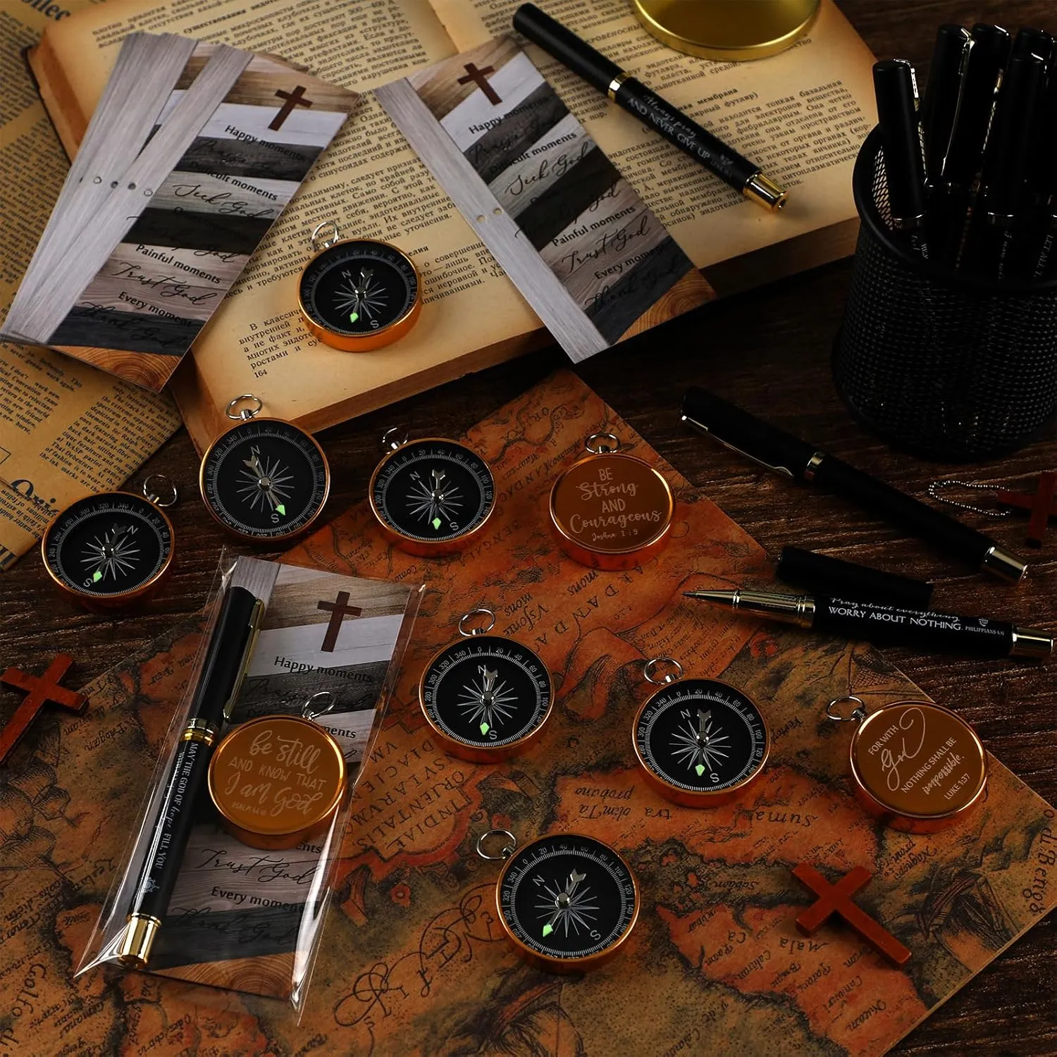 Spakon Father's Day Christian Gifts for Men Bible Verse Compass Pen Religious Bookmark Inspirational Church Gifts for Members Pastors Women